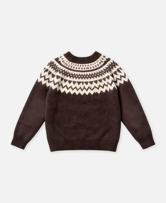 FLIINK JANIE CASHMERE NORDIC PULLOVER PULLOVER COFFEE BEAN / SANDSHELL