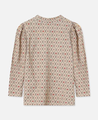 FLIINK KELLY HEART LS PUFF BLOUSE BLOUSE SANDSHELL HEART AOP