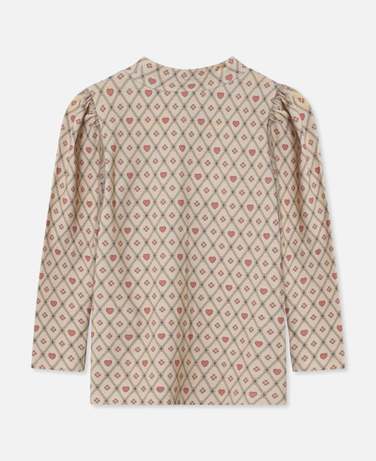 FLIINK KELLY HEART LS PUFF BLOUSE BLOUSE SANDSHELL HEART AOP