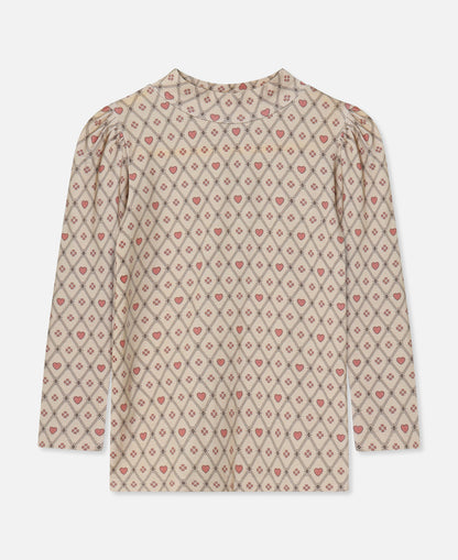 FLIINK KELLY HEART LS PUFF BLOUSE BLOUSE SANDSHELL HEART AOP