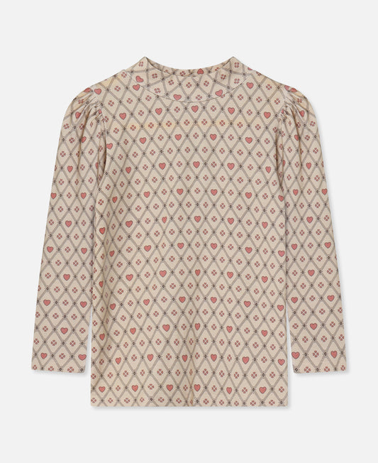FLIINK KELLY HEART LS PUFF BLOUSE BLOUSE SANDSHELL HEART AOP