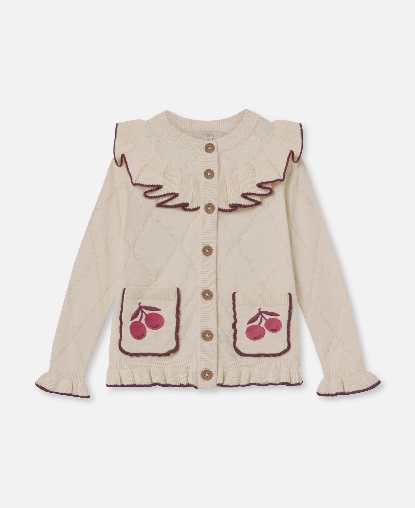 FLIINK NOVA EMBR. RUFFLE CARDIGAN CARDIGAN SANDSHELL