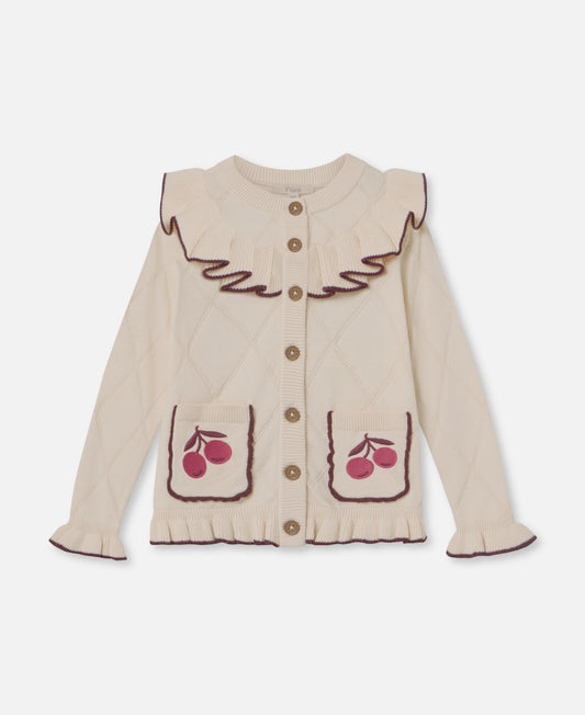 FLIINK NOVA EMBR. RUFFLE CARDIGAN CARDIGAN SANDSHELL