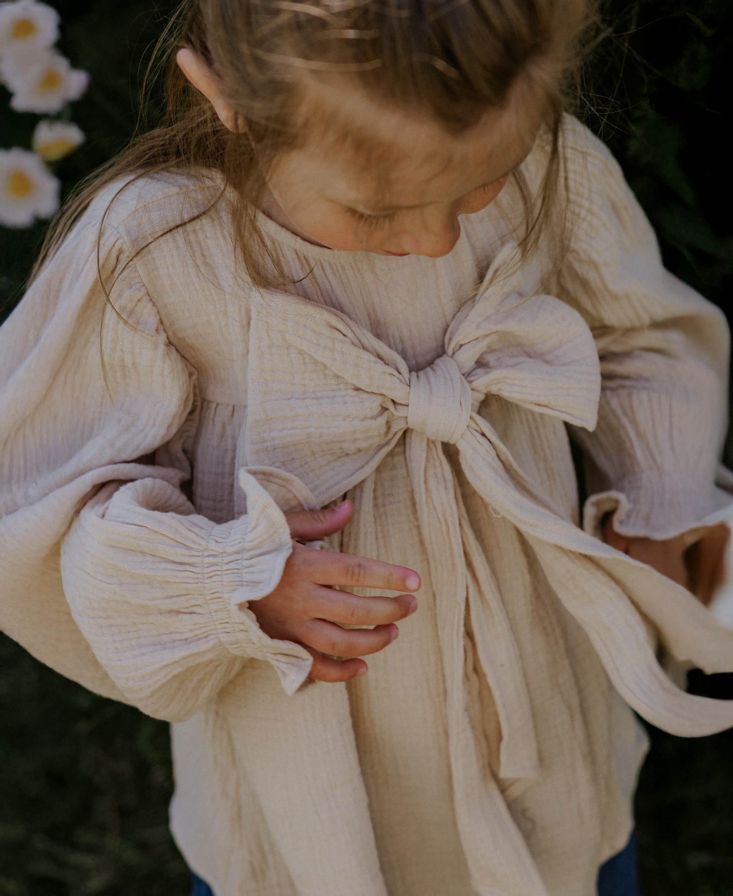 FLIINK PACO BOW LS BLOUSE BLOUSE SANDSHELL