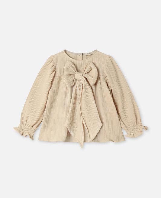 FLIINK PACO BOW LS BLOUSE BLOUSE SANDSHELL