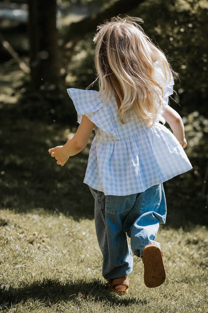 FLIINK PARI SL TOP BLOUSE DREAM BLUE CHECK
