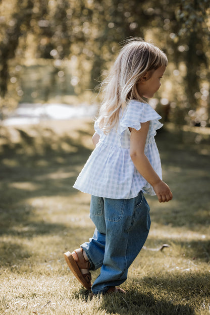 FLIINK PARI SL TOP BLOUSE DREAM BLUE CHECK