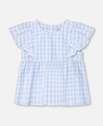 FLIINK PARI SL TOP BLOUSE DREAM BLUE CHECK
