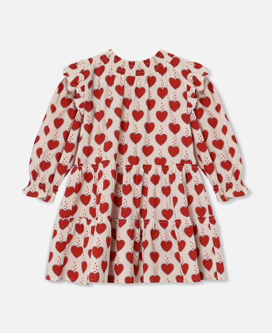 FLIINK WINTER HEART DRESS DRESS SANDSHELL AOP