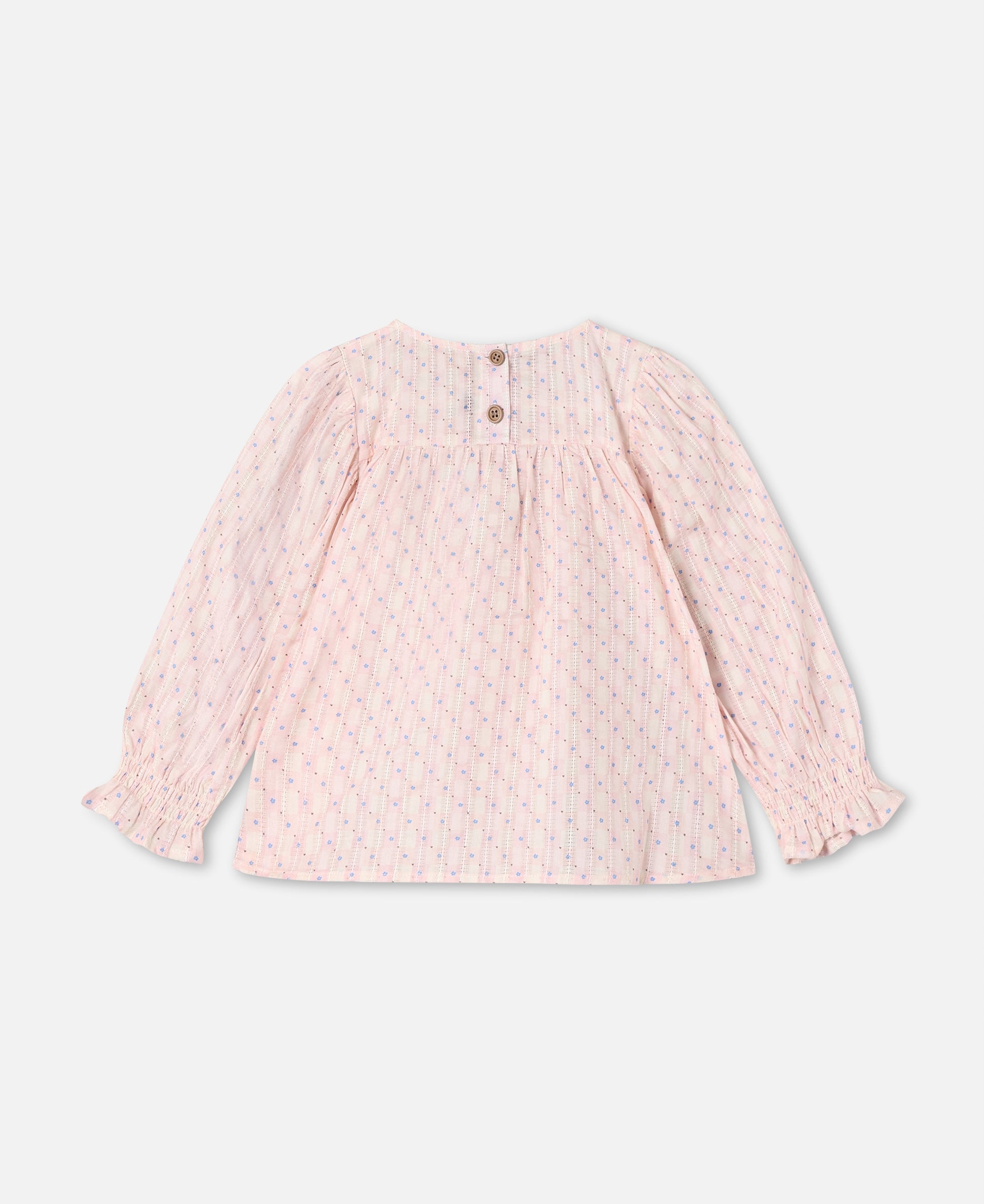 FLIINK ZORRO LS BOW BLOUSE BLOUSE CHALK PINK CHECK AOP