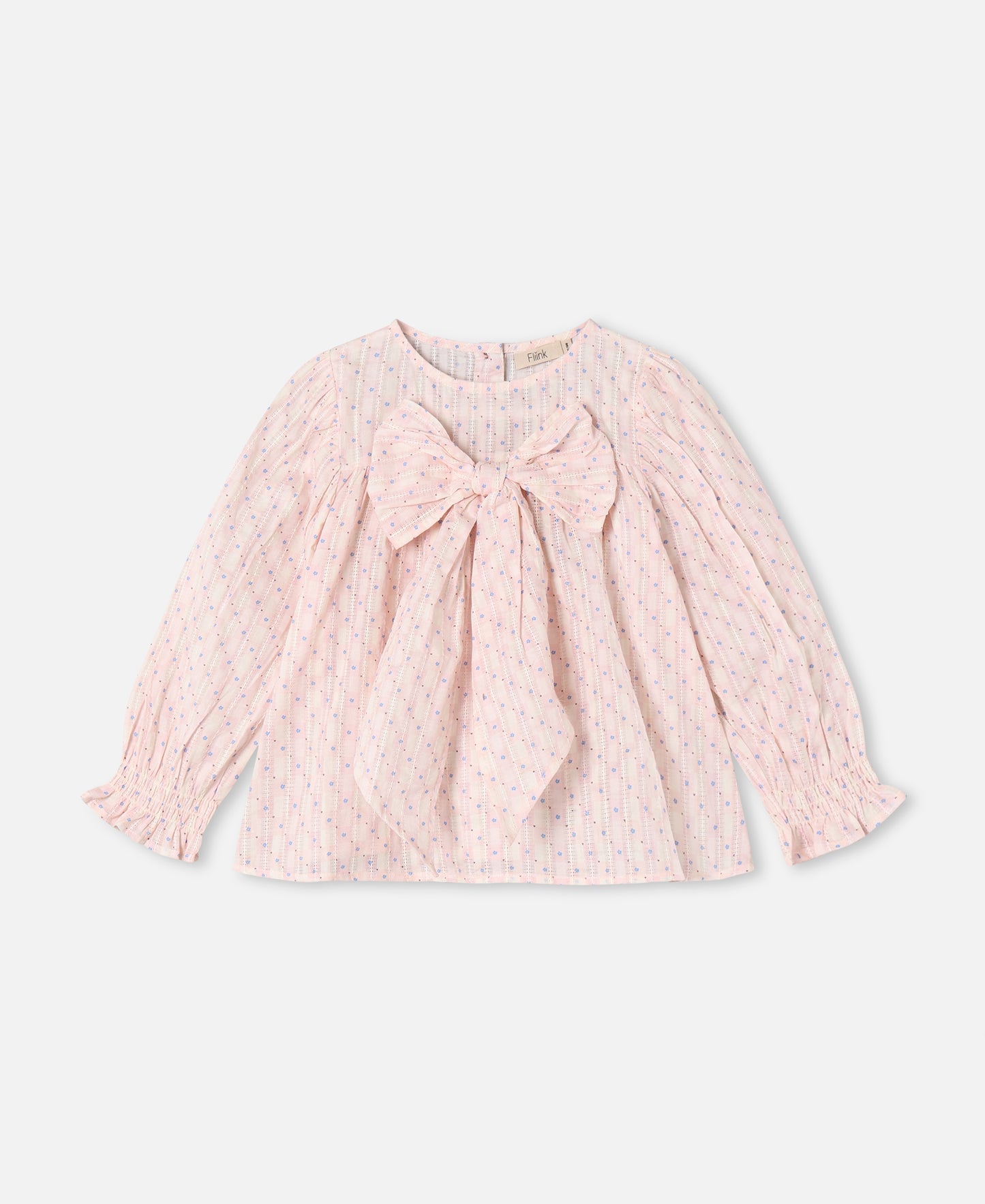 FLIINK ZORRO LS BOW BLOUSE BLOUSE CHALK PINK CHECK AOP