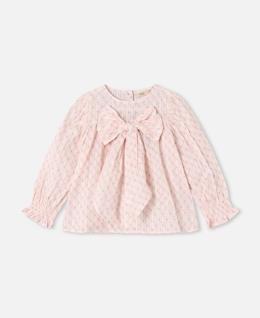 FLIINK ZORRO LS BOW BLOUSE BLOUSE CHALK PINK CHECK AOP